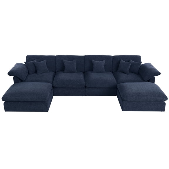 Modern 152" U Shape Chenille Sectional Sofa Cloud Couch With Removable Ottomans