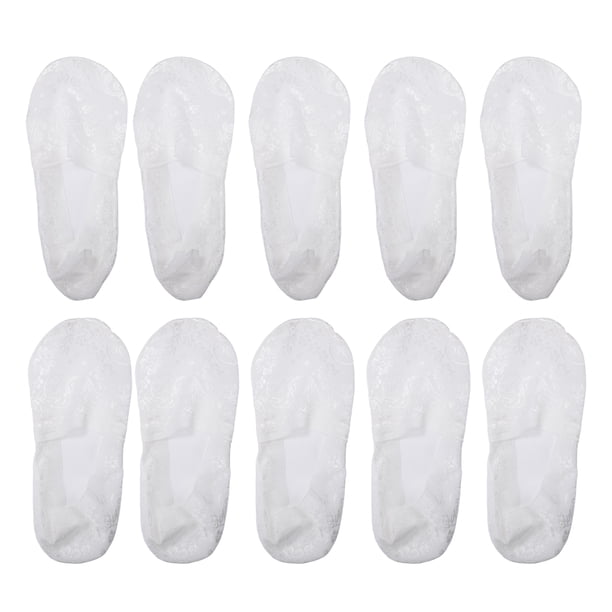 5 pares de calcetines invisibles de encaje de boca profunda, sexy, transpirable, suave, moda, calcetines invisibles para mujer, color blanco