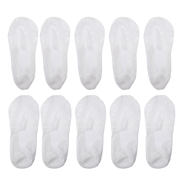 5 pares de calcetines invisibles de encaje de boca profunda, sexy, transpirable, suave, moda, calcetines invisibles para mujer, color blanco