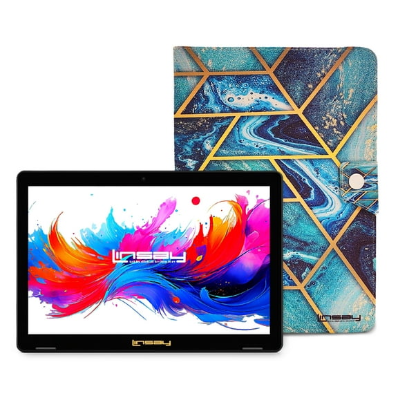 LINSAY 10.1"Octa Core 256GB Storage Android 15 Tablet with Art and Ocean Case
