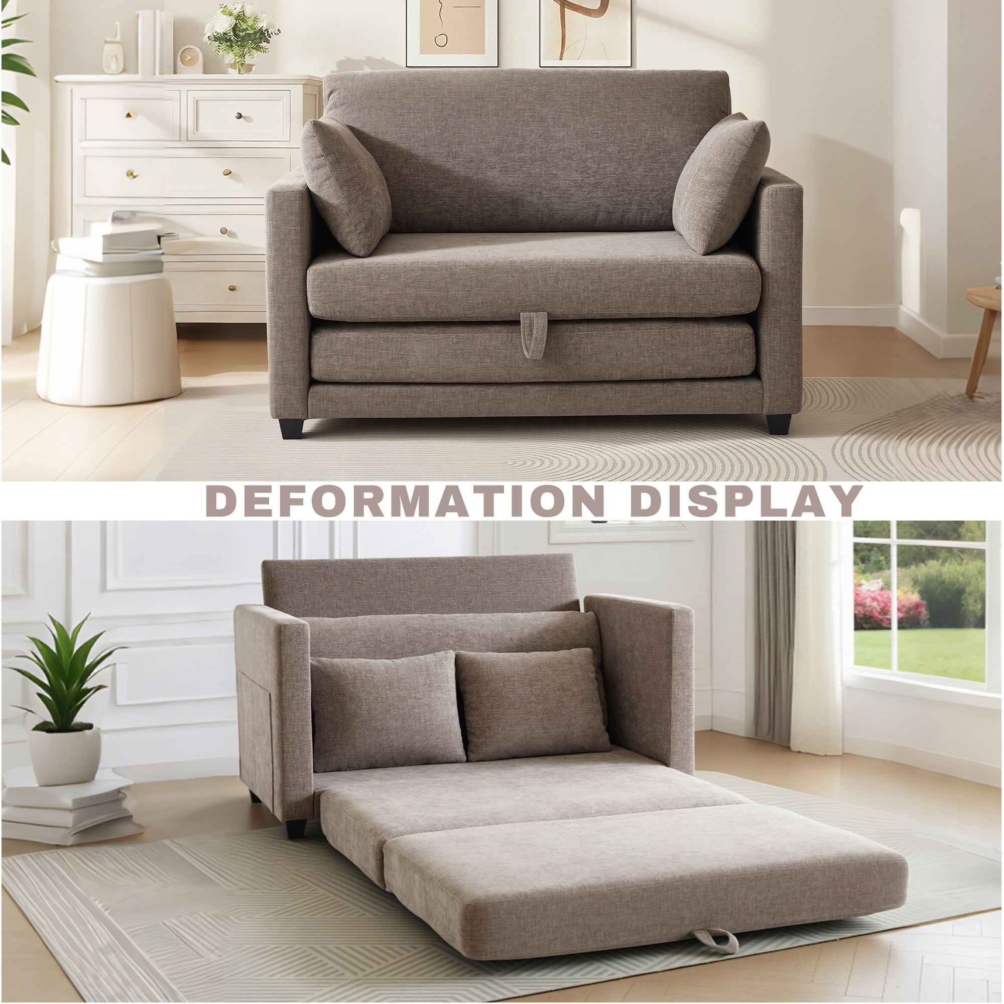 GAOHAPY 52" Loveseat Sleeper Sofa Bed,2 in 1 Convertible Floor Sofa Bed for Small Spaces,Pull Out Couch with Deep Seat,2 Pillows and Solid Frame Floor Couch for Living Room,Apartment