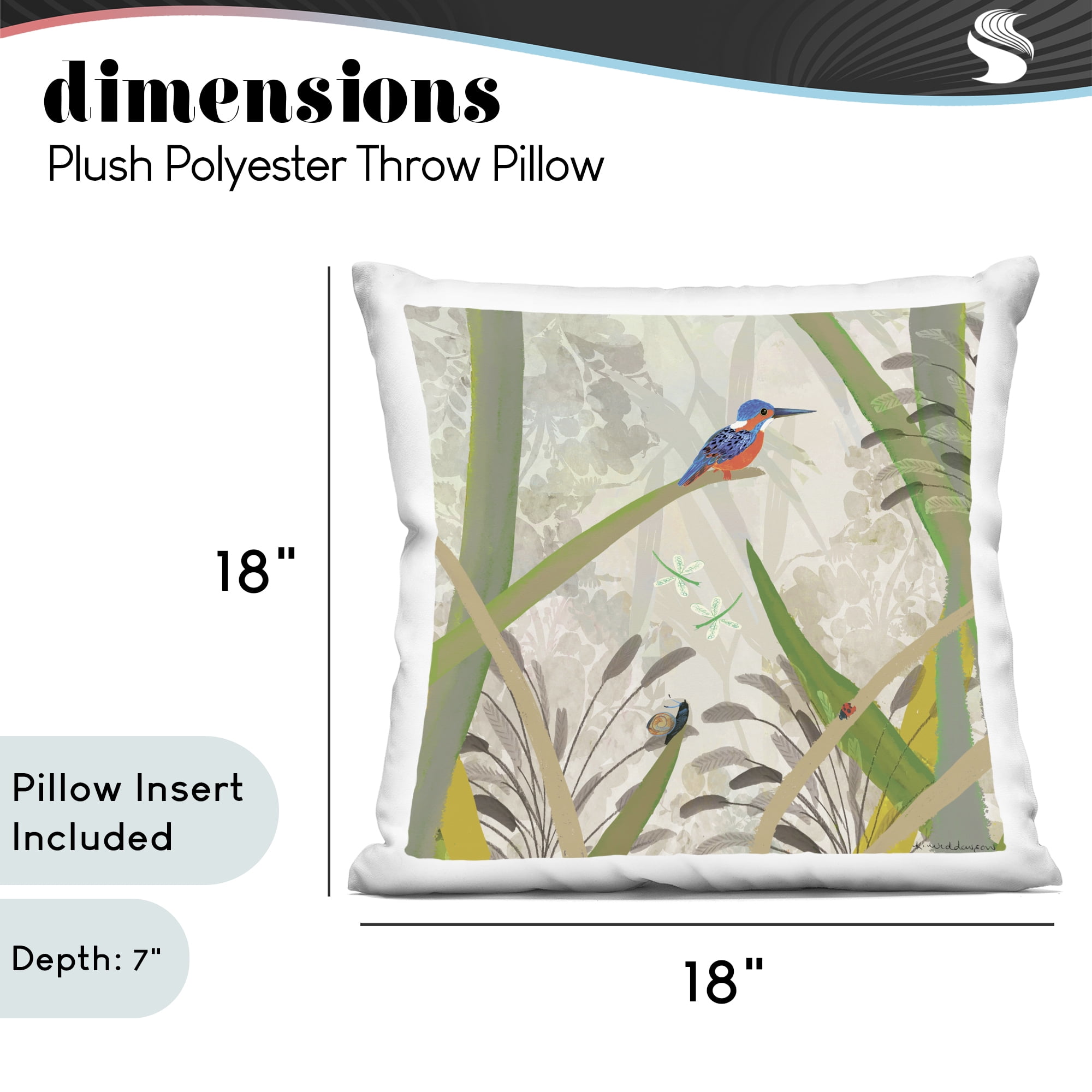 Stupell Industries Kingfisher Among Branches Decorative Printed Throw Pillow, design by Kay Widdowson, 18 x 7 x 18