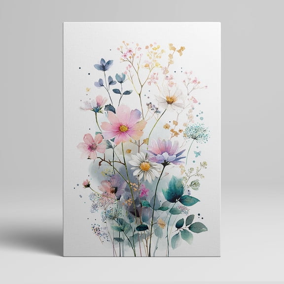 1pc Watercolor Wildflower Bouquet Framed Decor room hanging Wall Picture Decor for Home Gifts, living room, bathroom, bedroom, kitchen wall art decor canvas wall art