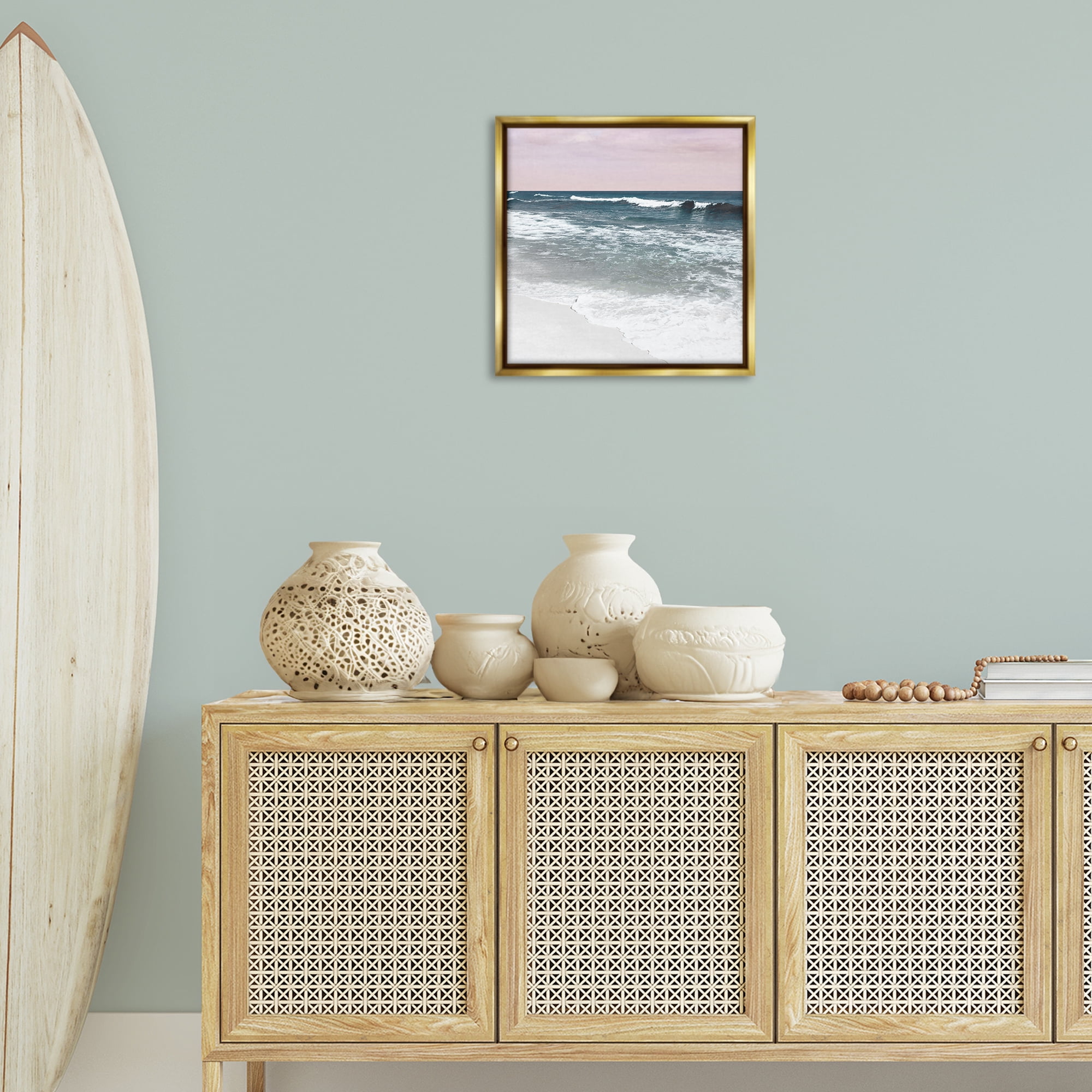 Stupell Industries Rolling Waves Seascape Nautical & Beach Photography Gold Floater Framed Canvas Art Print Wall Art, 18 x 18