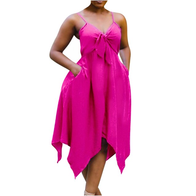 Puntoco Vestidos Mujer Verano Mujer Color Sólido Sexy Arco Correa Sin Espalda Vestido Con Cuello En V Vestido Casual Con Dobladillo Irregular