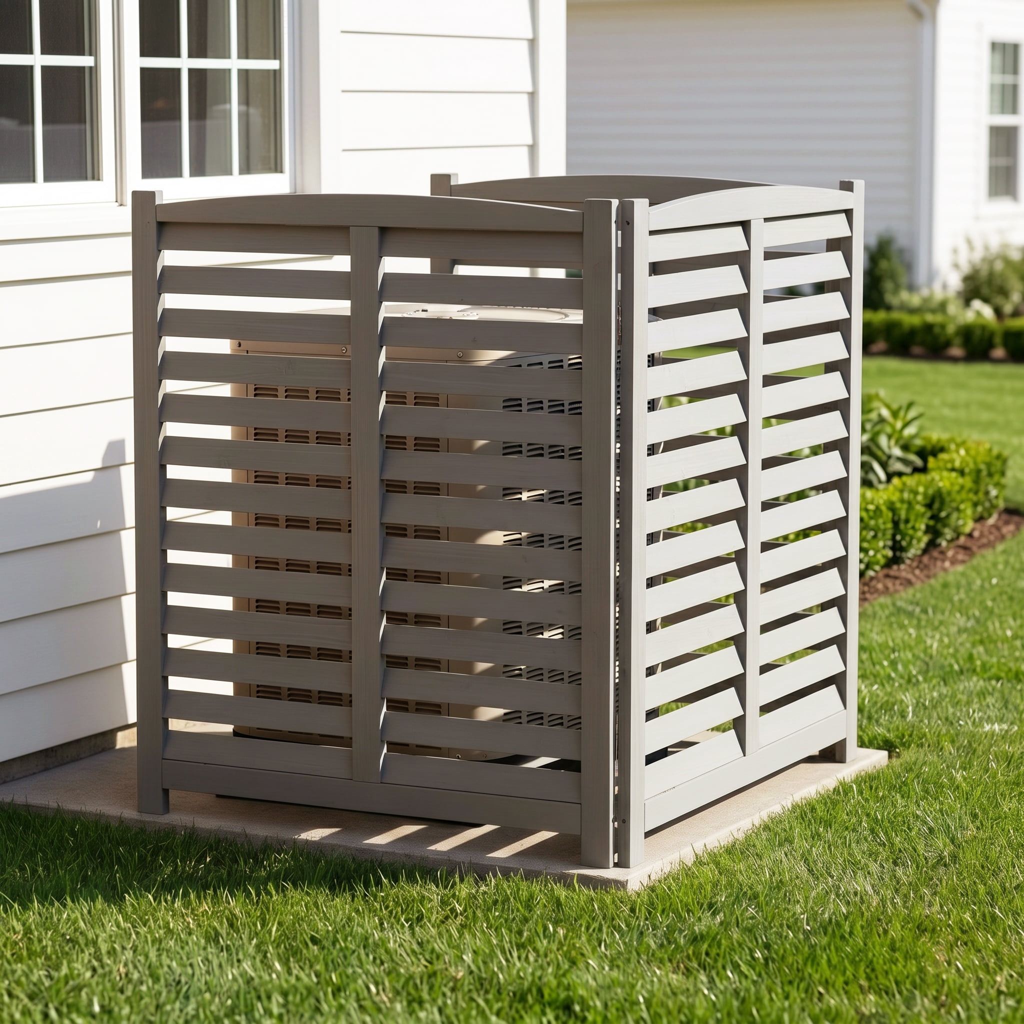 3-Panel Solid Wood Privacy Screen 32×38 Inch, Ventilated Outdoor AC Unit Fence Freestanding Enclosure for Trash Cans Pool Pump Patio Garden Decor
