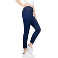 thumbnail image 3 of BodiLover, Women's, Ripped Ankle Length Mid Rise 5 Pockets Comfy Skinny Cropped Jeans, Denim Blue, 1, 3 of 4
