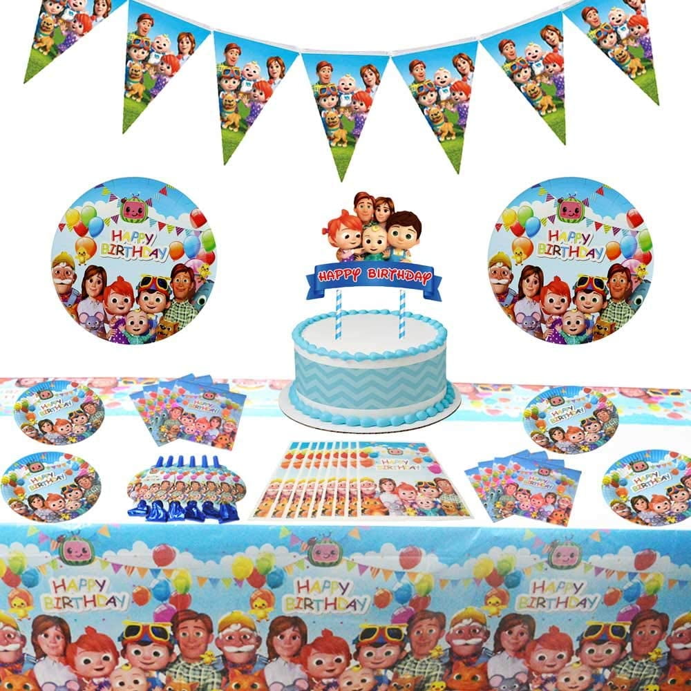 68 Pcs Cocomelon Birthday Party Supplies For 1st Birthday Party Decorations For Boys And Girls Tablecloth Gift Bags Blowouts Cake Dishes Banner Cake Topper Napkins Set For 10 Guest Walmart Com Walmart Com