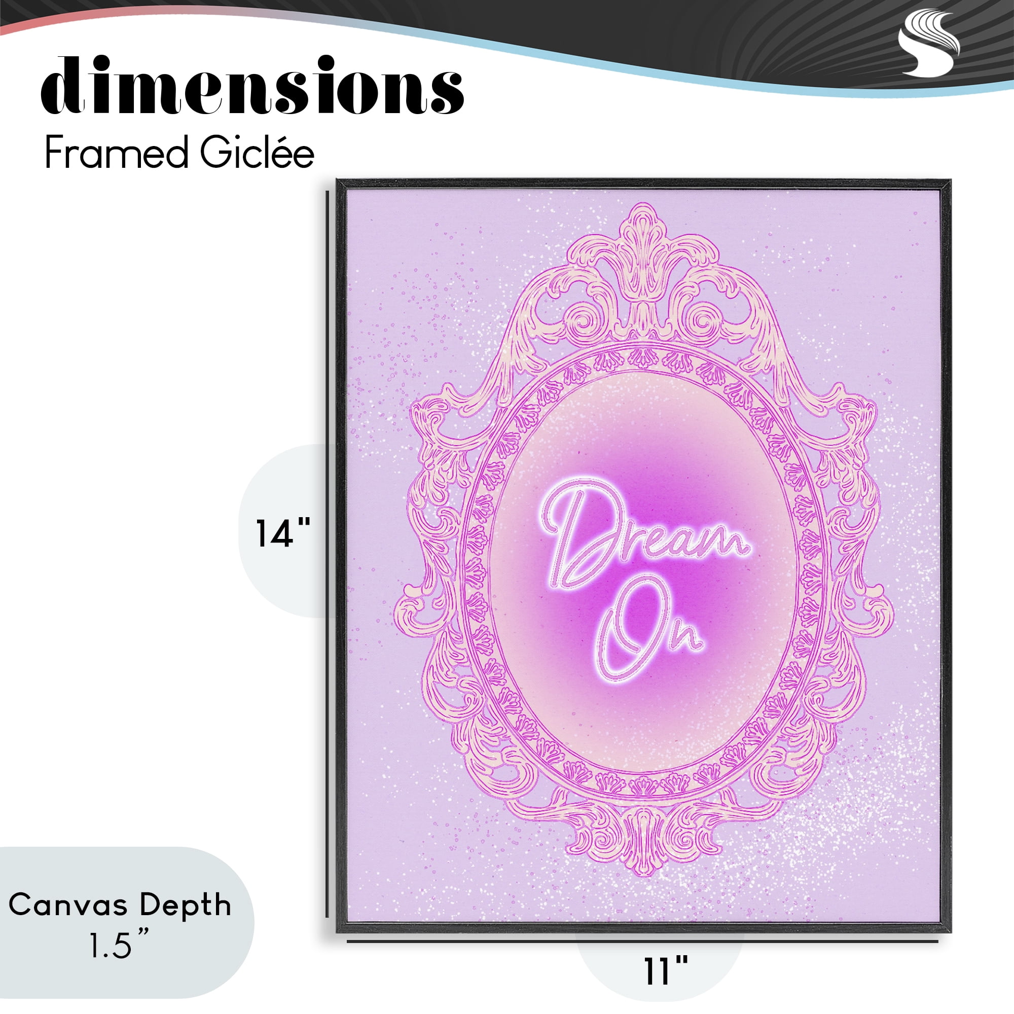 Stupell Industries Dream On Ornate Mirror Black Framed Giclee Art, design by Ziwei Li