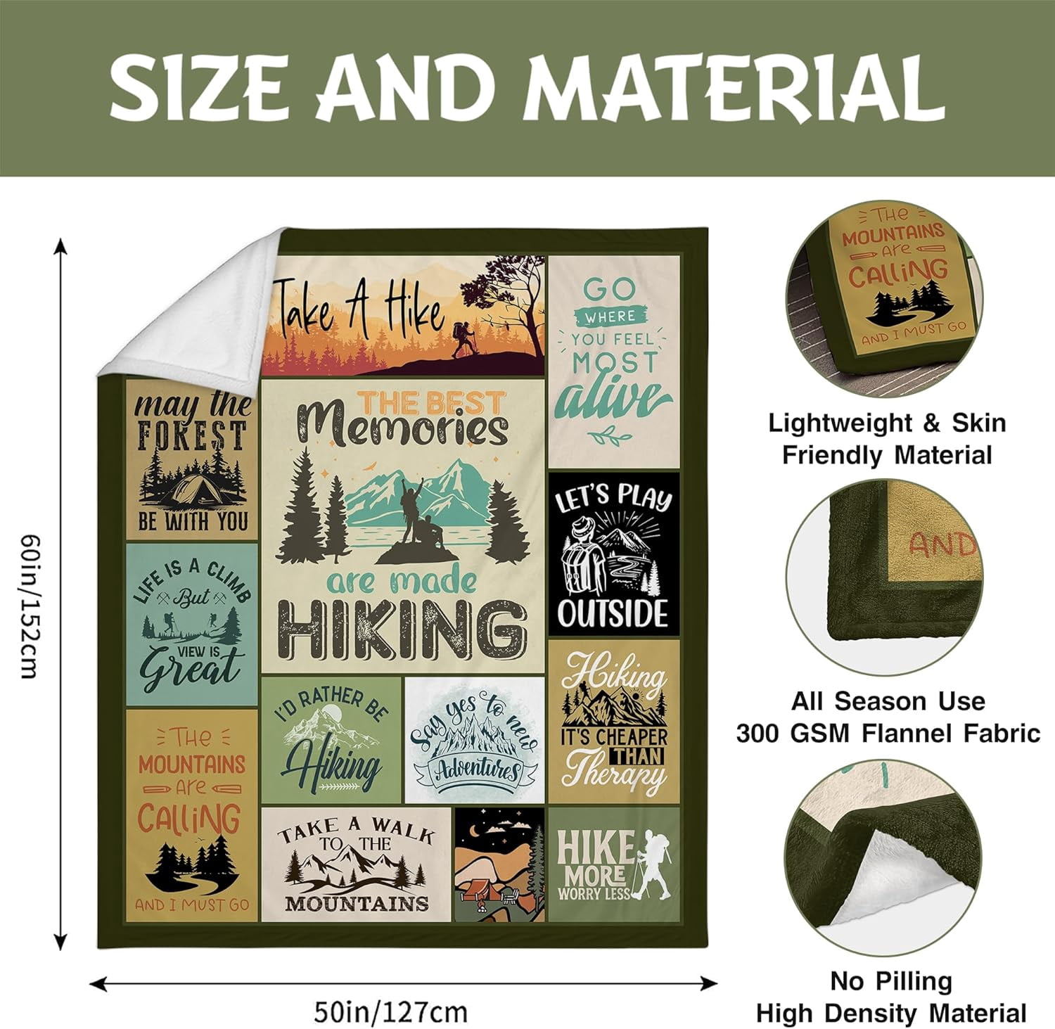 Hiking Gifts for Men Women, Cool Hiking Gifts, Hikers Gifts, Gifts for Hikers, Hiking Lovers Gifts Idea, Outdoor Caming Adventure Gifts for Hikers Lovers, Hiking Rv Travel Gifts Blanket