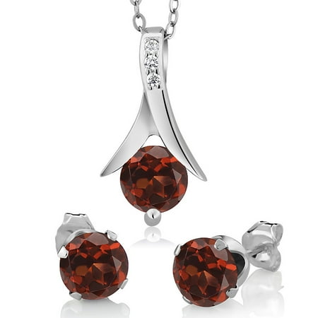 - Sterling Silver 925 Pendant Earrings Set Round Garnet 2.25 cttw 18