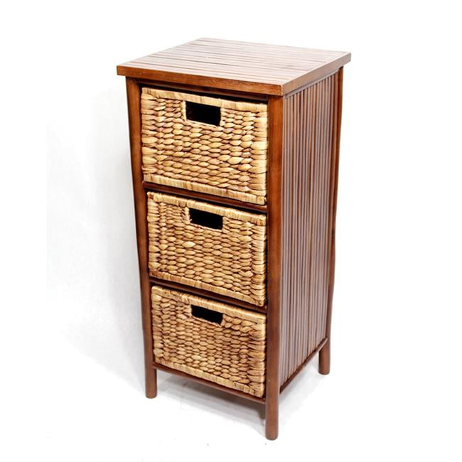 Naia Bamboo Storage with 3 Hyacinth Baskets Brown