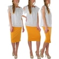 thumbnail image 3 of ToBeInStyle Women's Premium Cotton-Blend Basic Knee Skirt - Ash Mustard - M, 3 of 7