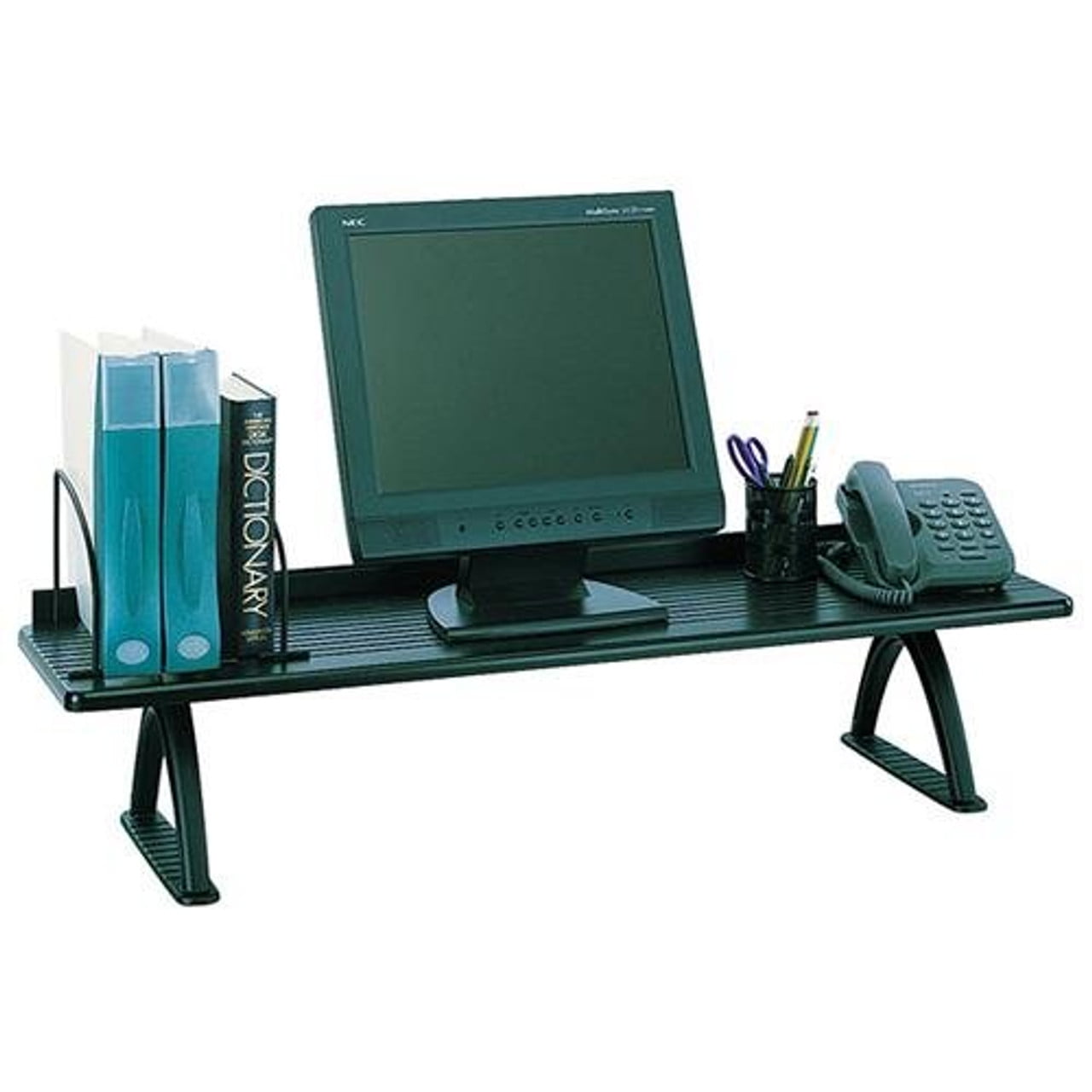 Sleek 42" Black Aluminum and Melamine Desk Organizer with Adjustable Dividers