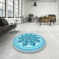thumbnail image 4 of Ahgly Company Machine Washable Indoor Square Transitional Blue Area Rugs, 7' Square, 4 of 7