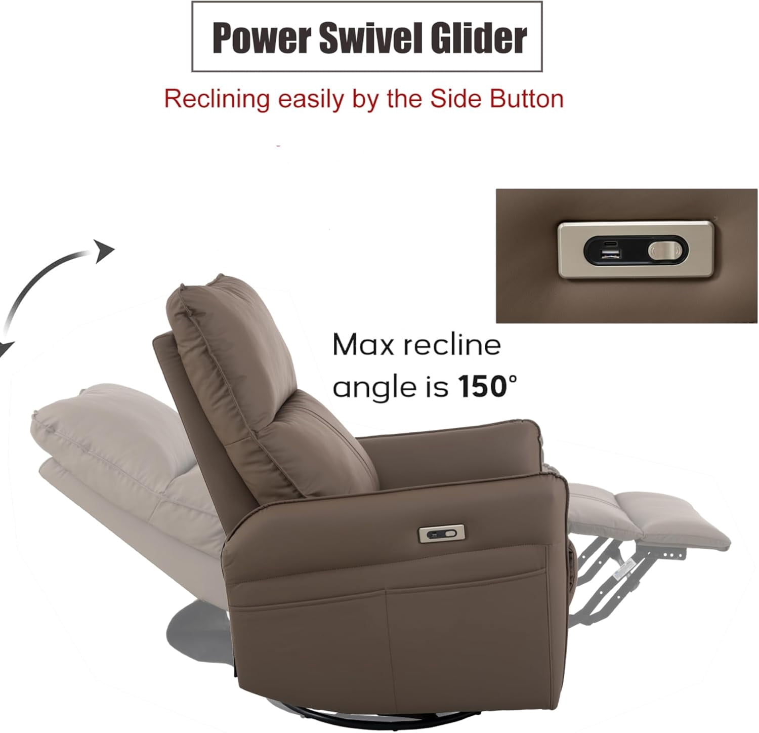 270° Power Swivel Rocker Recliner Chair, Electric Glider Reclining Sofa with USB Ports, Power Swivel Glider, Rocking Chair Nursery Recliners for Living Room
