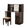 thumbnail image 5 of MODERNLUXE Vanity Desk with Lighted Mirror,Makeup Vanity Desk with 1 Drawer,6 Shelves,Large Cabinet,Adjustable Lighting and Stool, Makeup Dressing Table for Bedroom,Walnut, 5 of 7