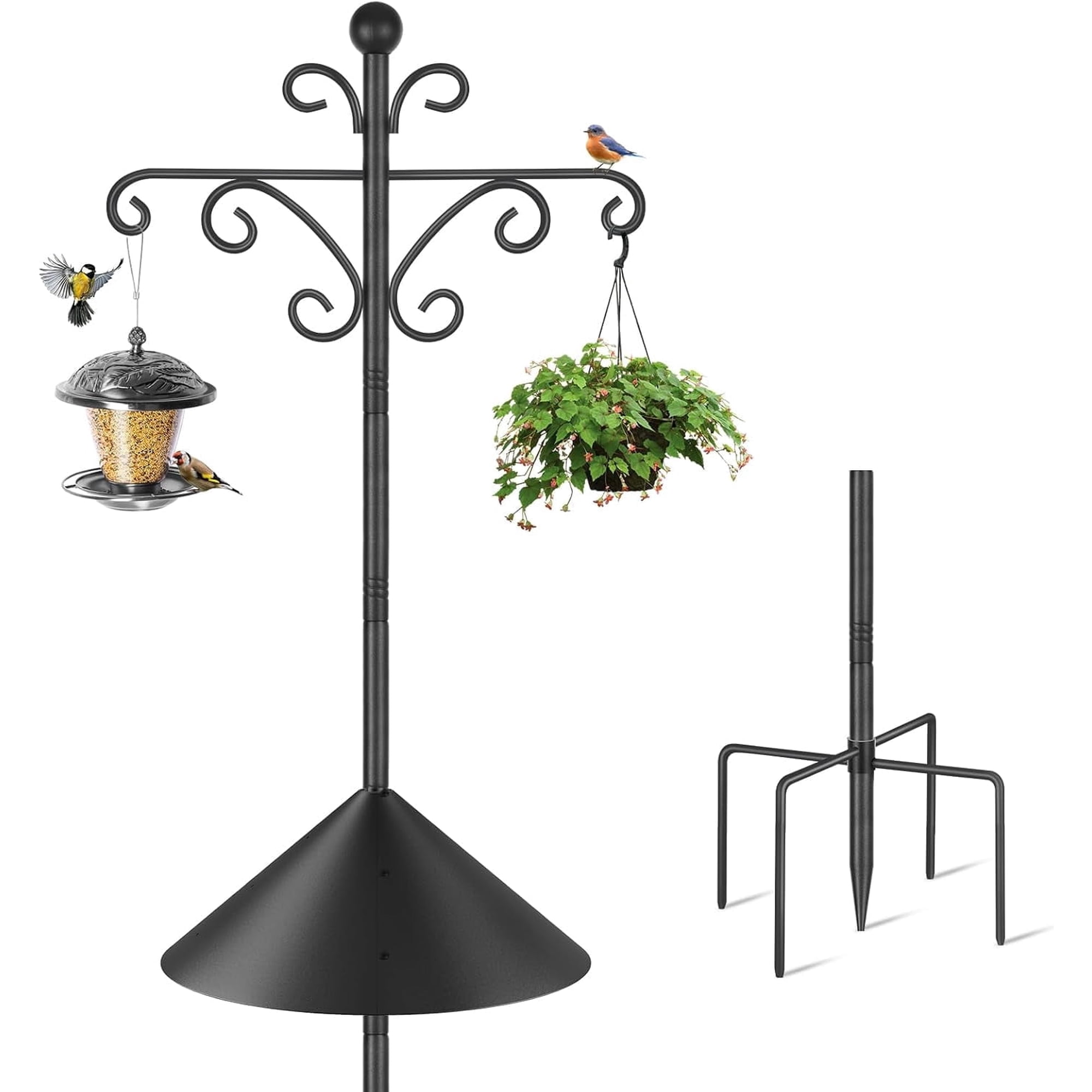 KOLAKO Shepherd Hooks for Outdoor Squireel Proof Bird Feeder Pole Stand 92 inch Heavy Duty Feeding Station for Garden, Black