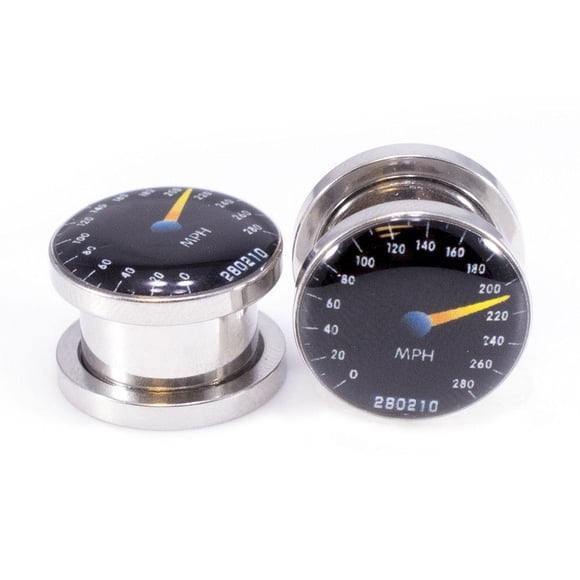 Pair of Ear Plugs Gauges with Speedometer Logo Screw Fit Plugs - 2G - 1/2"