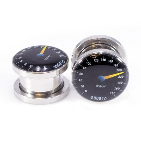 - Pair of Ear Plugs Gauges with Speedometer Logo Screw Fit Plugs - 2G - 1/2