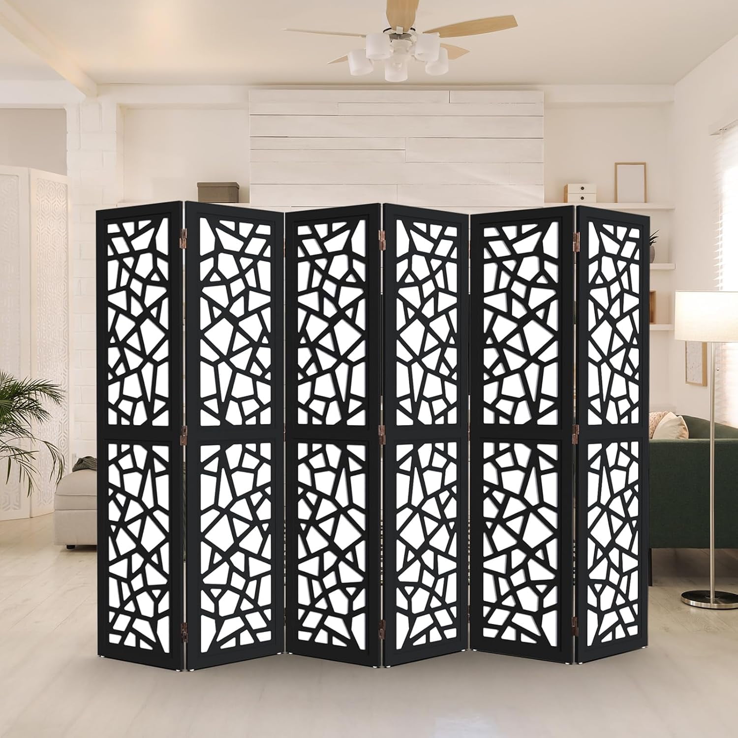 VINGLI 70'' H Room Divider, Non-Woven Fabric Privacy Screen, Indoor Partition Wall Dividers, Freestanding Hinged Space Separator with Modern Unique Pattern