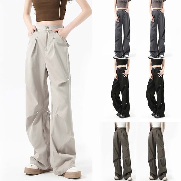 Danhjin Women's Cargo Pants Straight Lightweight Cargo Pants Soft Stretch Baggy Casual Streetwear Travel Hiking