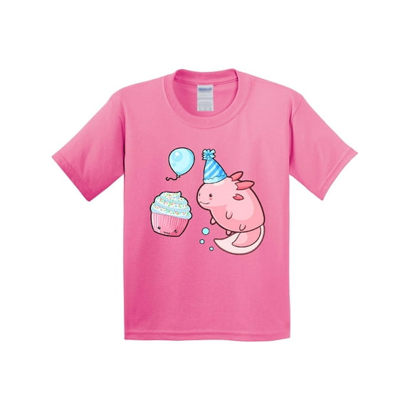 Inktastic Cute Axolotl Birthday with Cupcake Youth T-Shirt