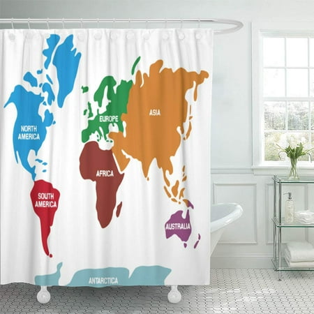 PKNMT Asia World Map with Continents Pacific East Europe Africa Education South Terra Bathroom Shower Curtains 60x72