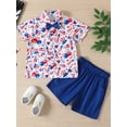 thumbnail image 2 of Wassery 4th of July Toddler Baby Boys Independence Day Outfits  Flag/Hat Print Button Shirt + Blue Casual Shorts 2Pcs 6M 1 2 3 4 5 Years Summer Casual Gentleman Clothes Set 0-3T, 2 of 9