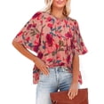 thumbnail image 1 of Camiseta estampada para mujer, mangas media campana, holgada, cuello redondo, blusa suelta de verano, flor rosa ceniza L, 1 of 6