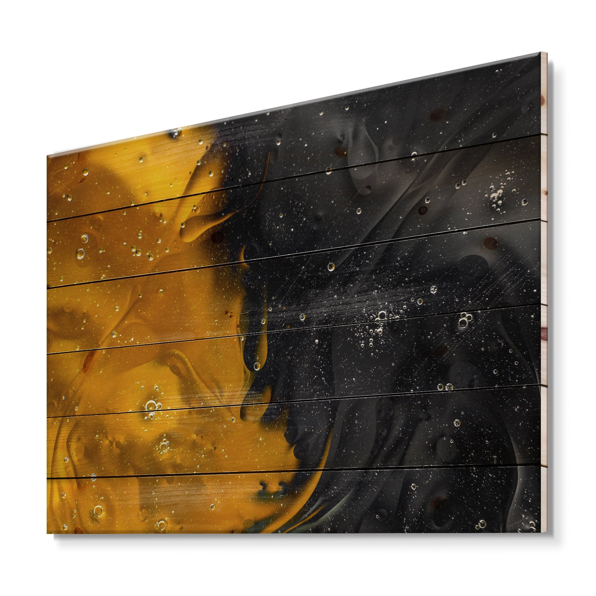 Designart 'Marriage of Black and Yellow' Modern Print on Natural Pine Wood