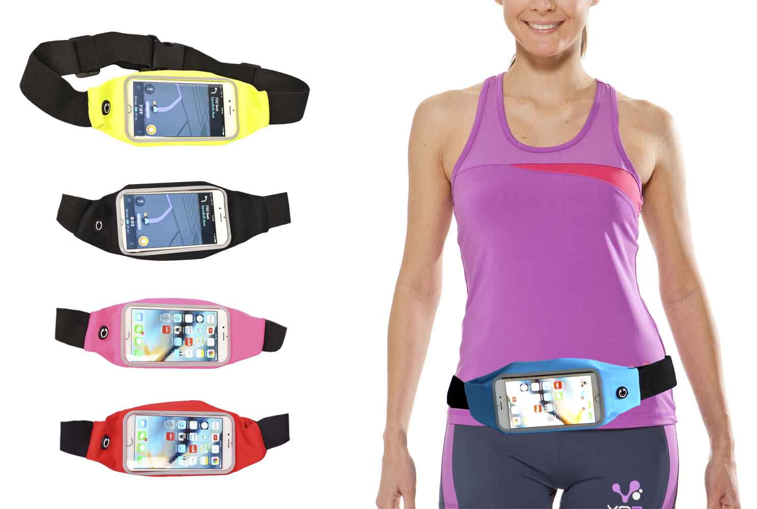 Black N/A Running Belt Waist Pack with Touch Screen Jogging Pocket Belt with Reflective Strips and Headphone Hole,Waterproof Sweatproof Waist Packs with Key Clip for Running Walking Cycling 