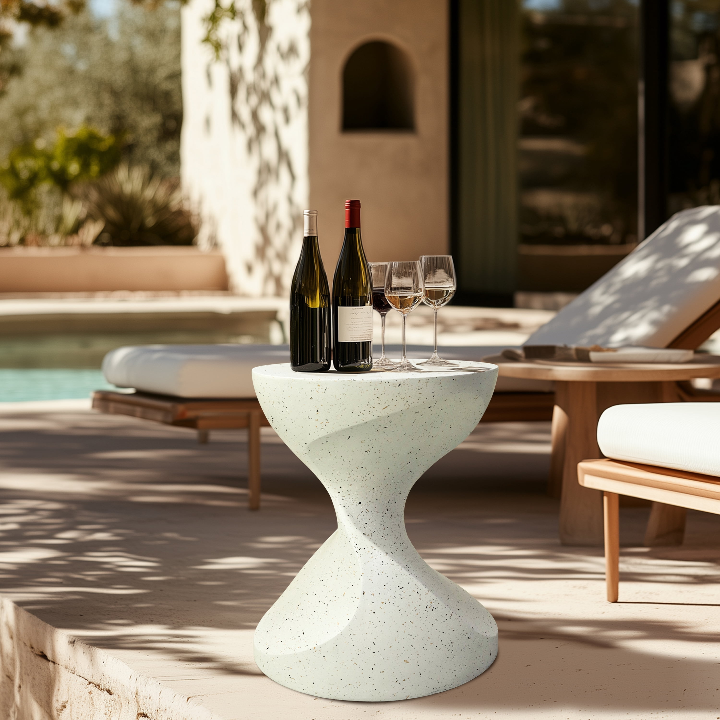 Wisfor Elegant Twist Lightweight Concrete Table Outdoor Indoor Accent Coffee Table End Side Table Stool, 14.76x19.68 inch