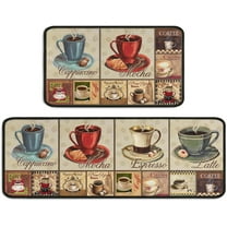 2 Piece Coffee Kitchen Decor Rug Set, Home Kitchen Sink Rugs and Mats Non Skid Washable Absorbent Microfiber Kitchen Floor Carpet 17"x47" 17"x30"