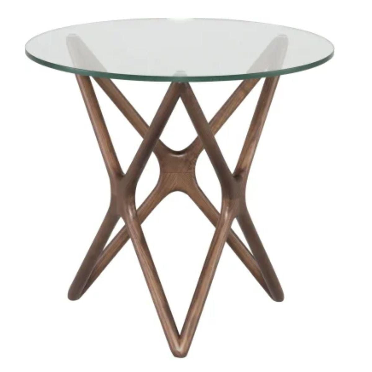 Star End Table with glass top with a star-shaped wood base