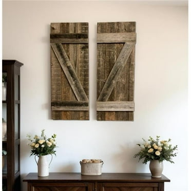 HomeRoots 380348 36 x 14 in. Gray Solid Wood Wall Decor - Set of 2