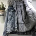 thumbnail image 4 of Winter Women Jacket with Furry Hood Thickened Plush Long Sleeves Pockets Button Closure Flap Pockets Coat Short Type Windproof Warm Denim Coat, 4 of 7