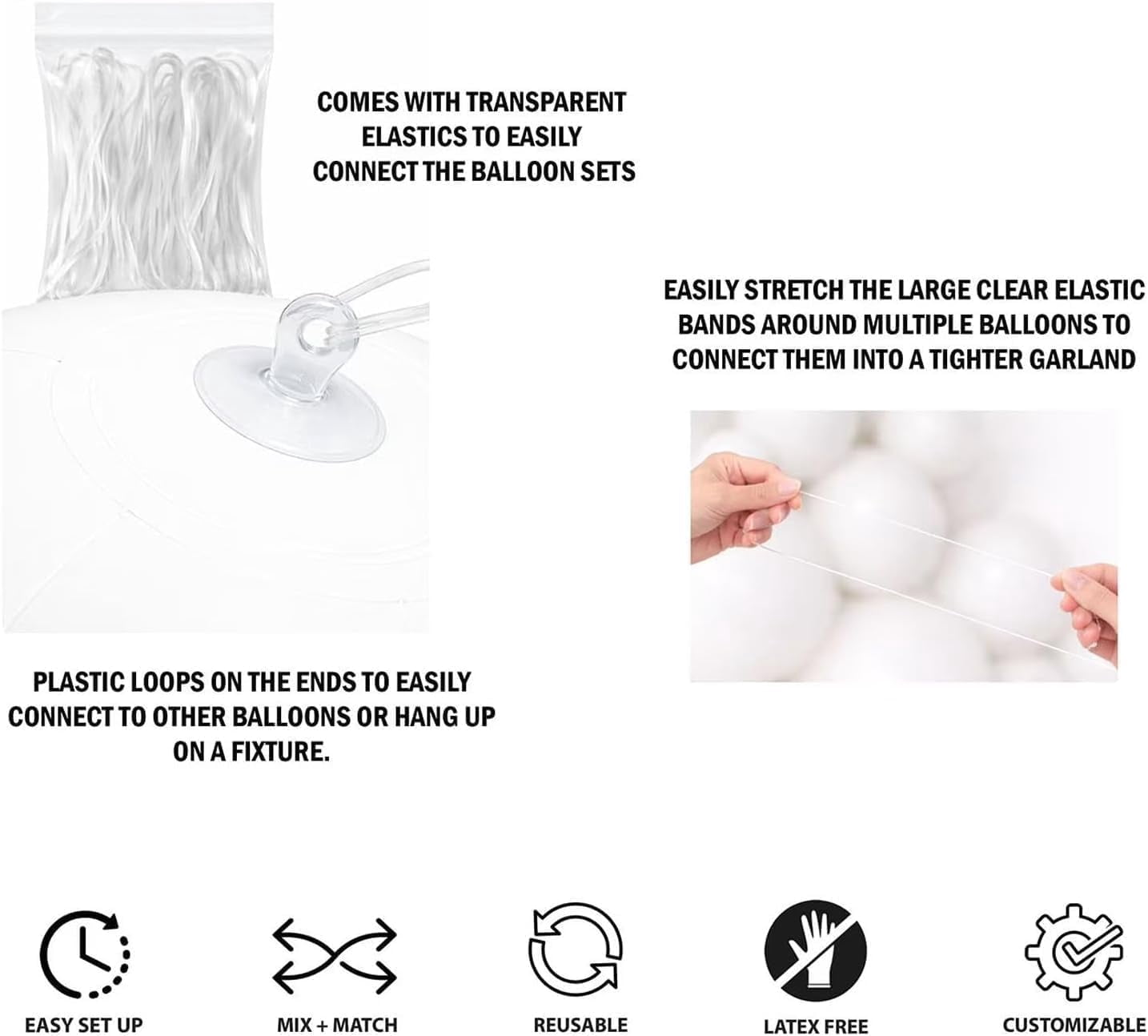 Reusable Inflatable Balloon Arch Kit – Linked PVC Balloons with Elastic Bands, Quick Setup for Weddings & Parties