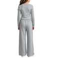 thumbnail image 6 of QTBIUQ Girls Two-Piece Fall Set Long-Sleeve Fitted Crop Top and Elastic Waist Wide-Leg Pants Casual Outfit Set, 6 of 6