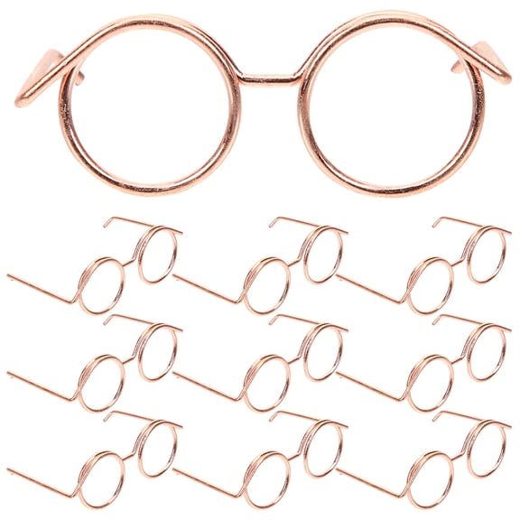 Rose Gold Metal Doll Glasses for Dress and Home Photography Props 12 Pieces
