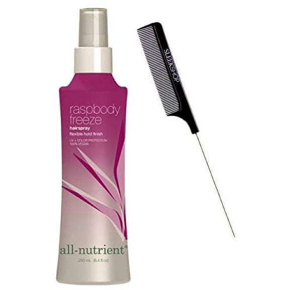 All-Nutrient Raspbody Freeze Hairspray, Flexible Hold Hair Spray Finish with Raspberry Fruit (w/ Sleek Comb) UV+ Color Protection, 100% Vegan (8.4 oz / 250 ml)