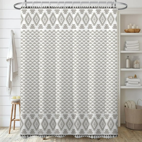 Shower Curtain,Fabric Shower Curtains Sets for Bathroom,Southwest Aztec Geometry Bath Curtain,Grey White Minimalist Art Curtain with 12 Hooks 72x72 Inches