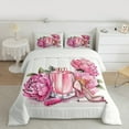 thumbnail image 2 of Manfei Girls Perfume Bedding Comforter Set,Women High Heels Twin Comforter Sets,Romantic Pink Flower Bedding Set For Teens,Luxury Bedroom Decor Reversible,2 Pieces, 2 of 8