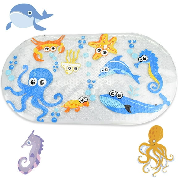 BUZIFU Bath Mat Non Slip for Kids Anti Slip Shower Mat with Ocean Motifs Bathtub Mat Shower Mat Bathtub Mat  Shower Mat for Bathroom (39 * 69CM)