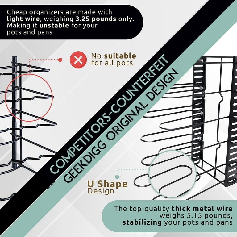 GeekDigg Pot Rack Organizer - Adjustable Height and Position Pan and Pot  Stacker - Kitchen Counter and Cabinet Pan Organizer - Shelf Rack/Pot Lid