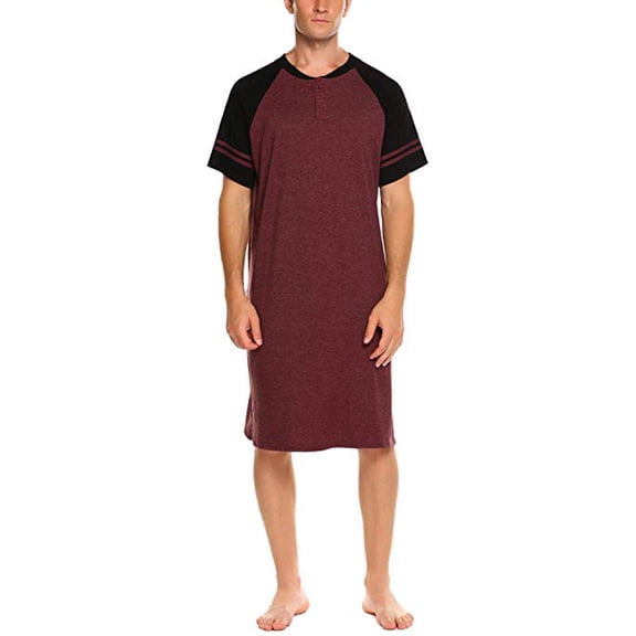 LELINTA Men's Sleepwear & Robes Sleep shirt Men's Nightshirts Short Sleeve Kaftan Nightwear Black/ Wine Red/ Light Grey/ Blue Color