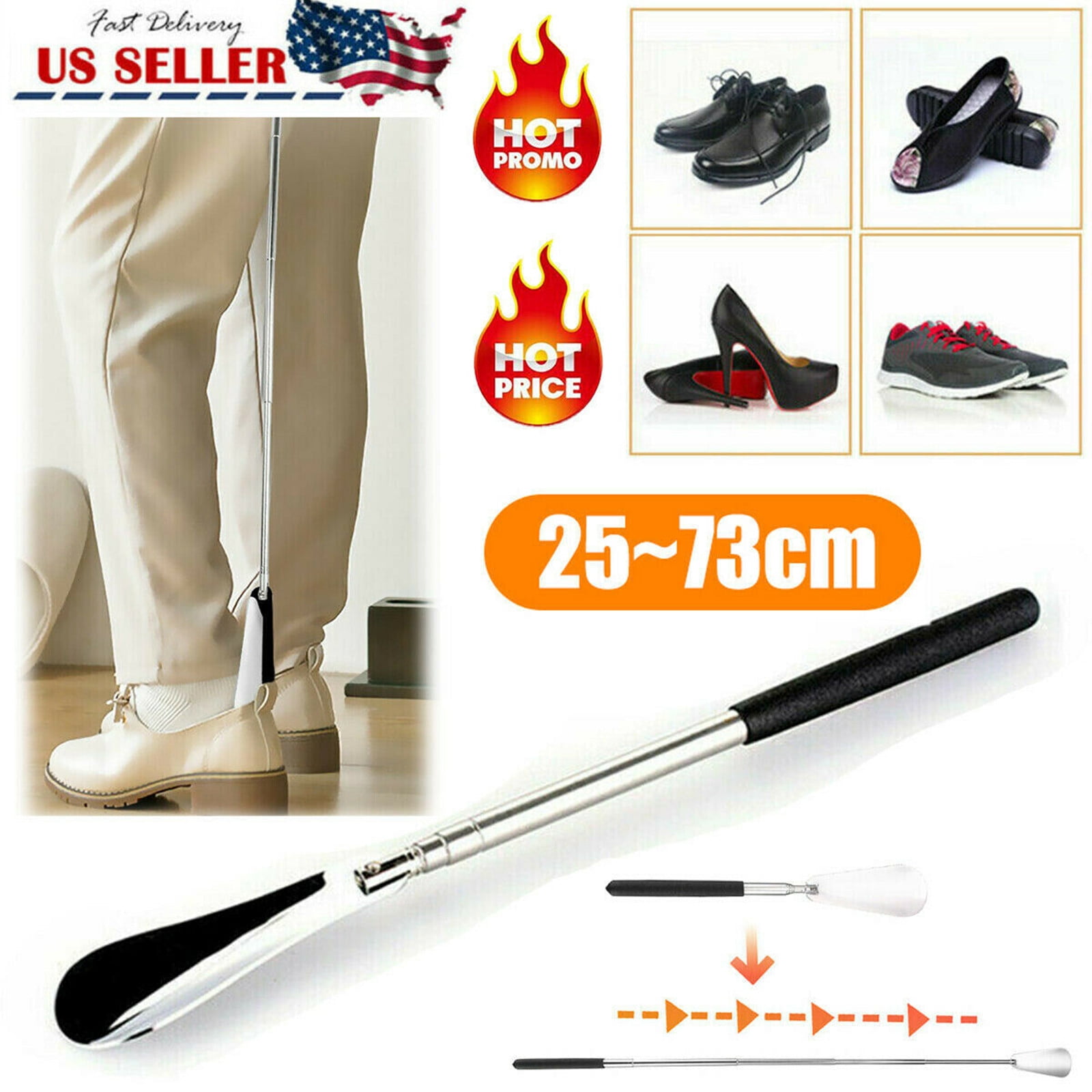 Extral Long handled Shoehorn, Adjustable 25in Stainless Steel Long Shoe