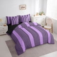 thumbnail image 2 of Castle Fairy Mid Century Thin Vertical Stripe Queen Bedding 7pcs,Retro Wide Band Bedding Comforter Set Queen,Black Lavender,Reversible, 2 of 7