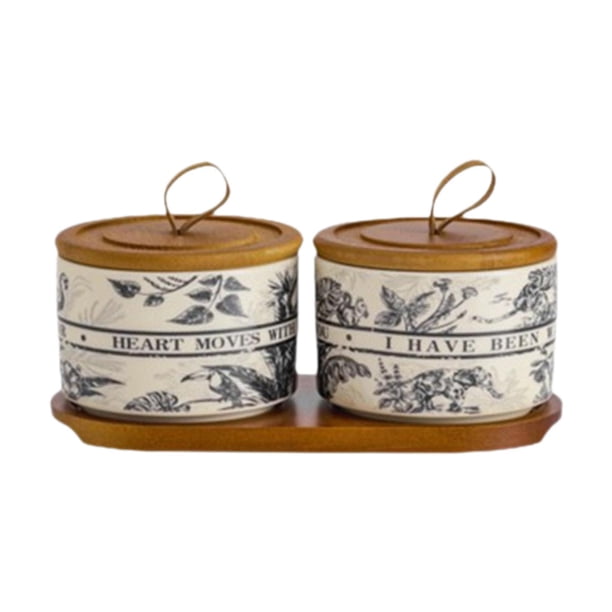 Tarro de cerámica decorativo con tapa y asa, recipiente para almacenar alimentos y té. Black 2 Jar y bandeja