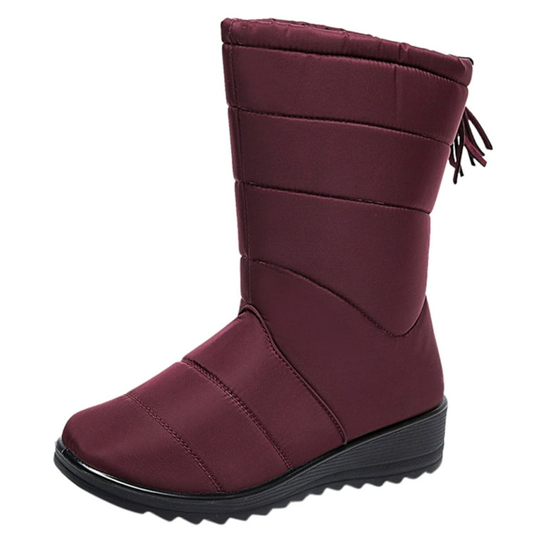 Women Winter Solid Color Keep Warm Shoes Middle Boots Plus Velvet